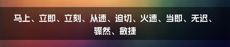 马上、立即、立刻、从速、迫切、火速、当即、无迟、骤然、敏捷