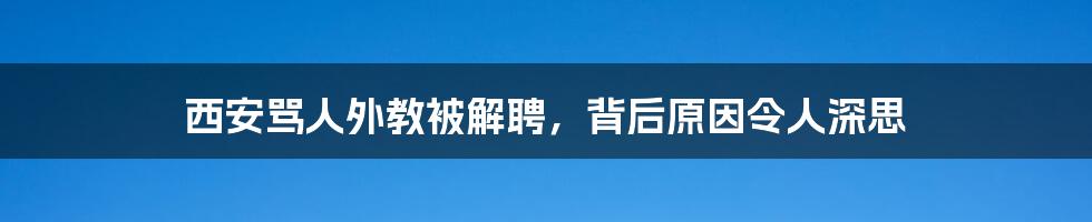 西安骂人外教被解聘,背后原因令人深思