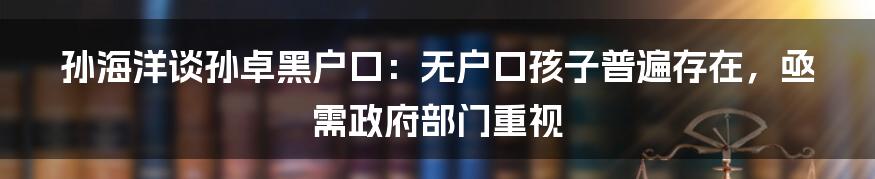 孙海洋谈孙卓黑户口：无户口孩子普遍存在，亟需政府部门重视