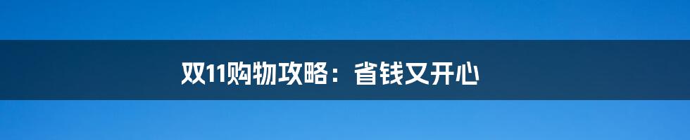双11购物攻略:省钱又开心