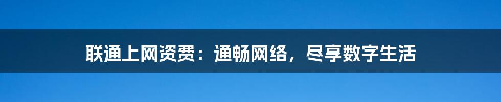 联通上网资费:通畅网络,尽享数字生活