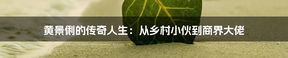黄景俐的传奇人生:从乡村小伙到商界大佬