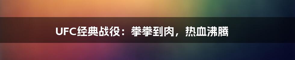 UFC经典战役:拳拳到肉,热血沸腾