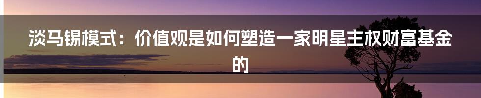 淡马锡模式:价值观是如何塑造一家明星主权财富基金的