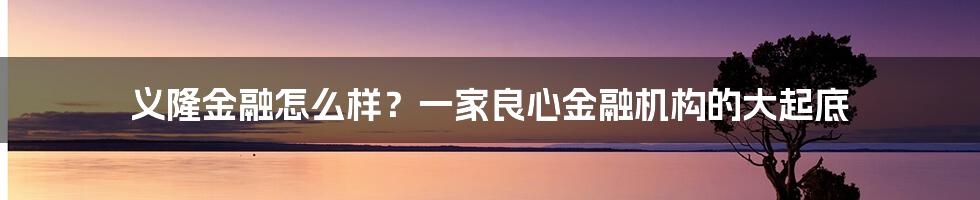 义隆金融怎么样?一家良心金融机构的大起底