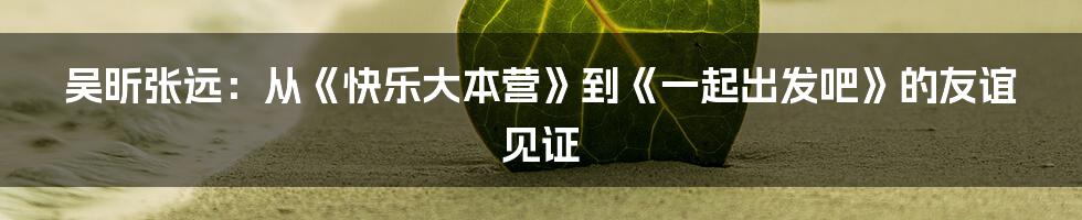 吴昕张远:从《快乐大本营》到《一起出发吧》的友谊见证