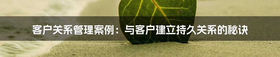客户关系管理案例:与客户建立持久关系的秘诀