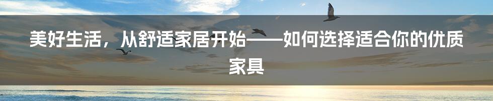 美好生活，从舒适家居开始——如何选择适合你的优质家具