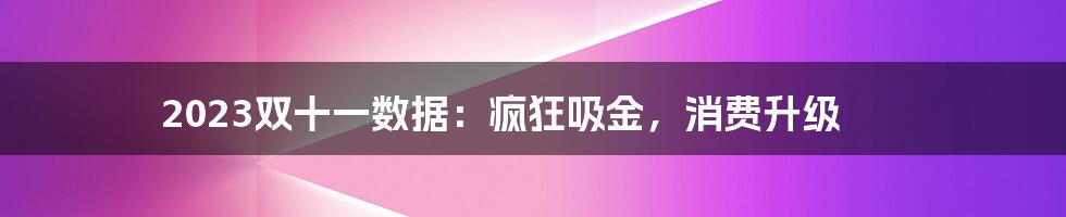 2023双十一数据：疯狂吸金，消费升级