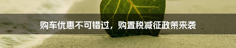 购车优惠不可错过，购置税减征政策来袭