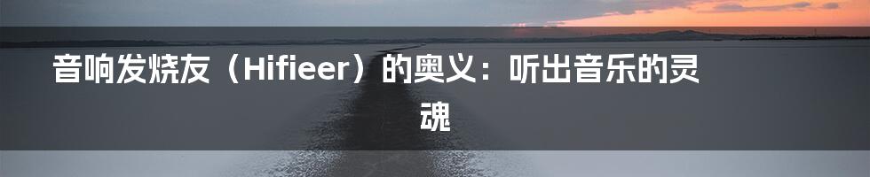 音响发烧友(Hifieer)的奥义:听出音乐的灵魂