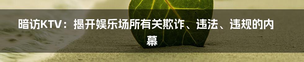 暗访KTV:揭开娱乐场所有关欺诈、违法、违规的内幕