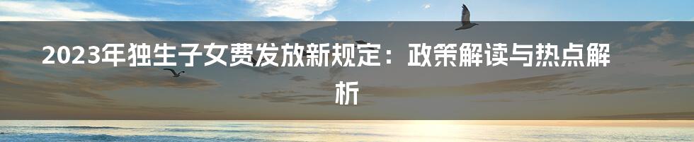 2023年独生子女费发放新规定:政策解读与热点解析