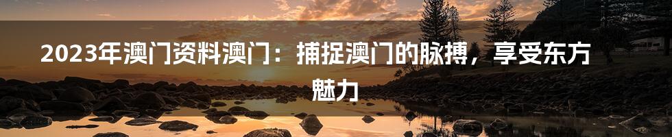 2023年澳门资料澳门：捕捉澳门的脉搏，享受东方魅力