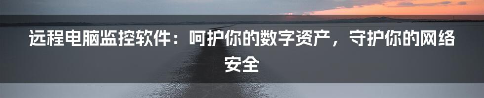 远程电脑监控软件:呵护你的数字资产,守护你的网络安全