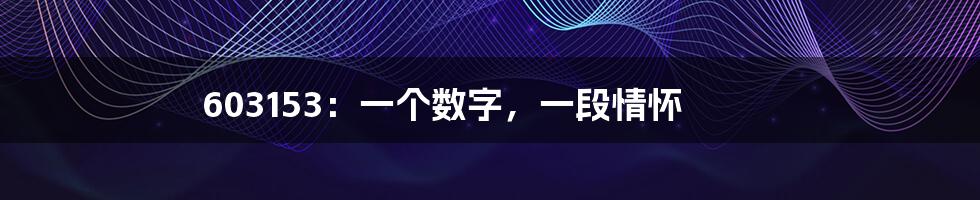 603153:一个数字,一段情怀