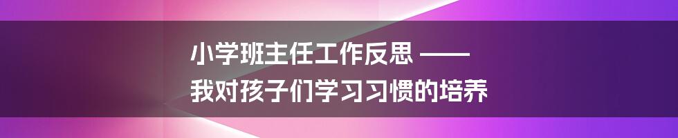 小学班主任工作反思 —— 我对孩子们学习习惯的培养