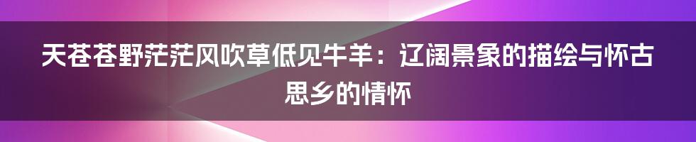 天苍苍野茫茫风吹草低见牛羊：辽阔景象的描绘与怀古思乡的情怀