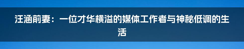 汪涵前妻:一位才华横溢的媒体工作者与神秘低调的生活