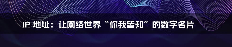 IP 地址:让网络世界“你我皆知”的数字名片