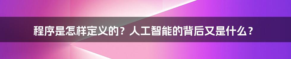 程序是怎样定义的？人工智能的背后又是什么？