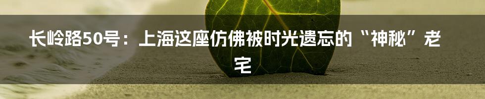 长岭路50号：上海这座仿佛被时光遗忘的“神秘”老宅