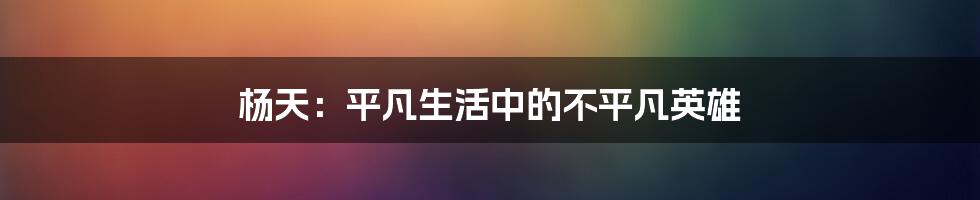 杨天:平凡生活中的不平凡英雄
