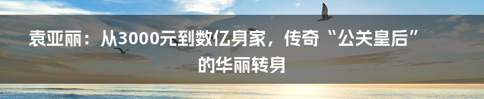 袁亚丽:从3000元到数亿身家,传奇“公关皇后”的华丽转身