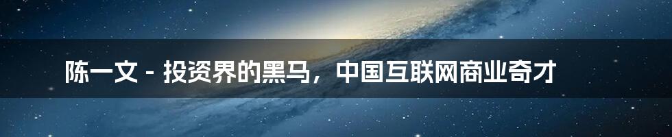陈一文 - 投资界的黑马,中国互联网商业奇才