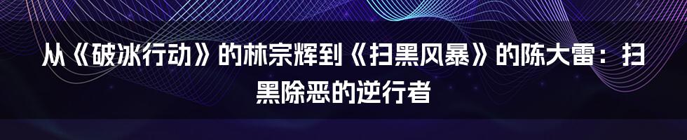 从《破冰行动》的林宗辉到《扫黑风暴》的陈大雷：扫黑除恶的逆行者