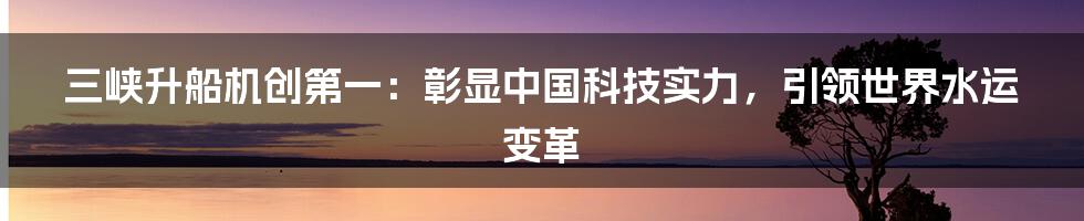 三峡升船机创第一:彰显中国科技实力,引领世界水运变革