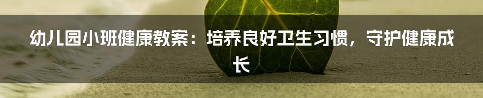 幼儿园小班健康教案：培养良好卫生习惯，守护健康成长