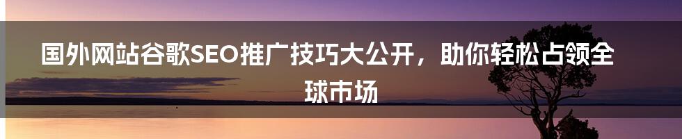 国外网站谷歌SEO推广技巧大公开,助你轻松占领全球市场