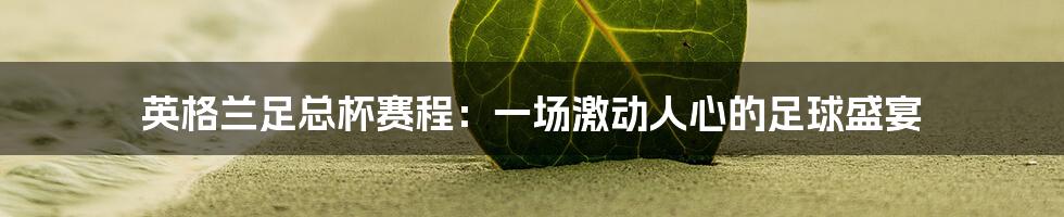英格兰足总杯赛程:一场激动人心的足球盛宴