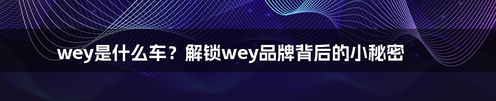wey是什么车?解锁wey品牌背后的小秘密