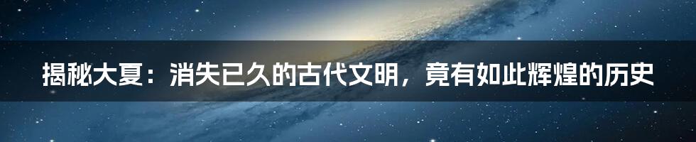 揭秘大夏:消失已久的古代文明,竟有如此辉煌的历史