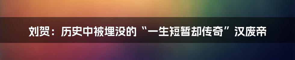 刘贺:历史中被埋没的“一生短暂却传奇”汉废帝
