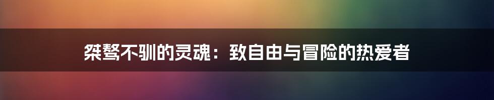 桀骜不驯的灵魂:致自由与冒险的热爱者