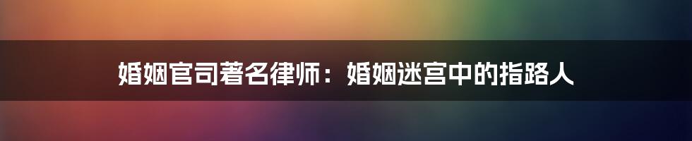 婚姻官司著名律师：婚姻迷宫中的指路人