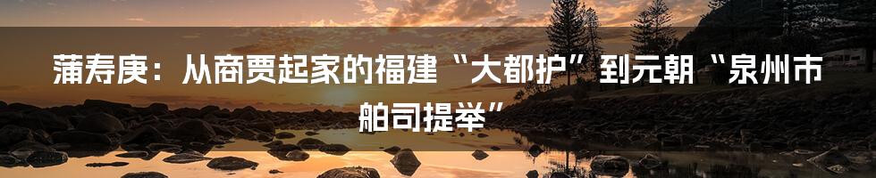蒲寿庚:从商贾起家的福建“大都护”到元朝“泉州市舶司提举”