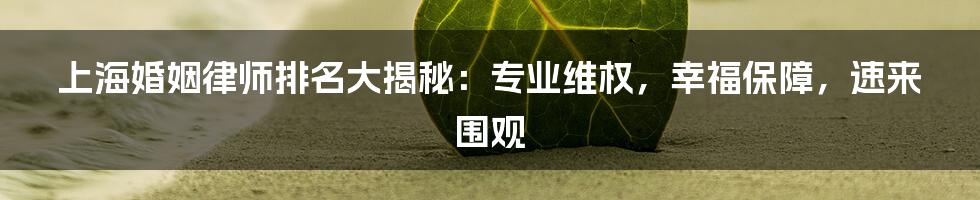 上海婚姻律师排名大揭秘：专业维权，幸福保障，速来围观