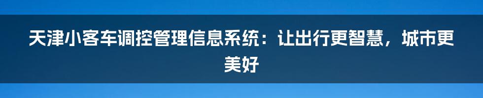 天津小客车调控管理信息系统:让出行更智慧,城市更美好