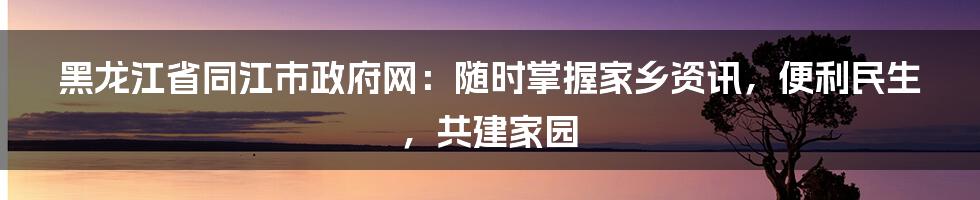 黑龙江省同江市政府网:随时掌握家乡资讯,便利民生,共建家园