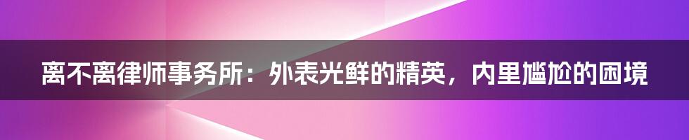 离不离律师事务所：外表光鲜的精英，内里尴尬的困境