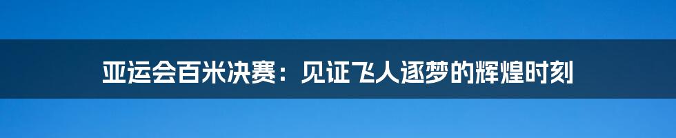 亚运会百米决赛：见证飞人逐梦的辉煌时刻