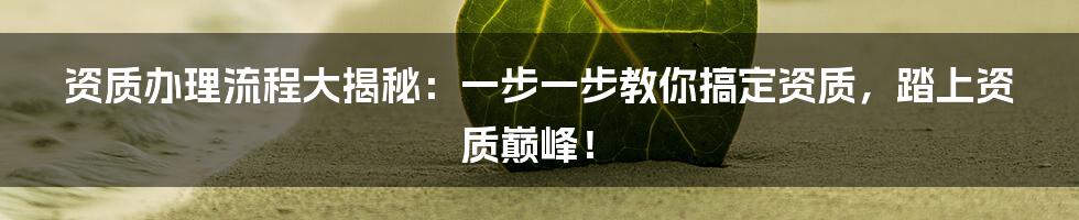 资质办理流程大揭秘：一步一步教你搞定资质，踏上资质巅峰！