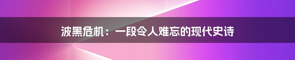 波黑危机：一段令人难忘的现代史诗