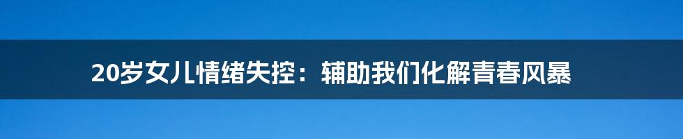 20岁女儿情绪失控：辅助我们化解青春风暴