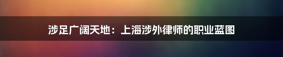 涉足广阔天地:上海涉外律师的职业蓝图