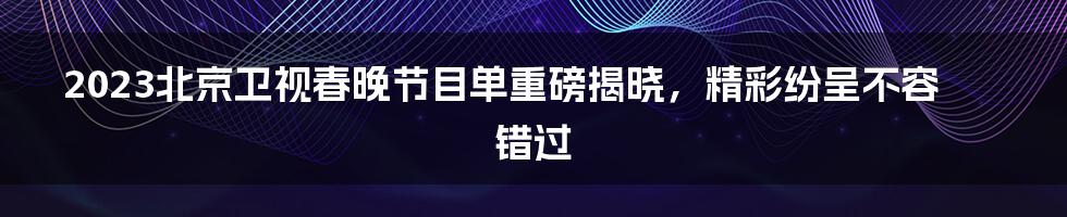 2023北京卫视春晚节目单重磅揭晓,精彩纷呈不容错过